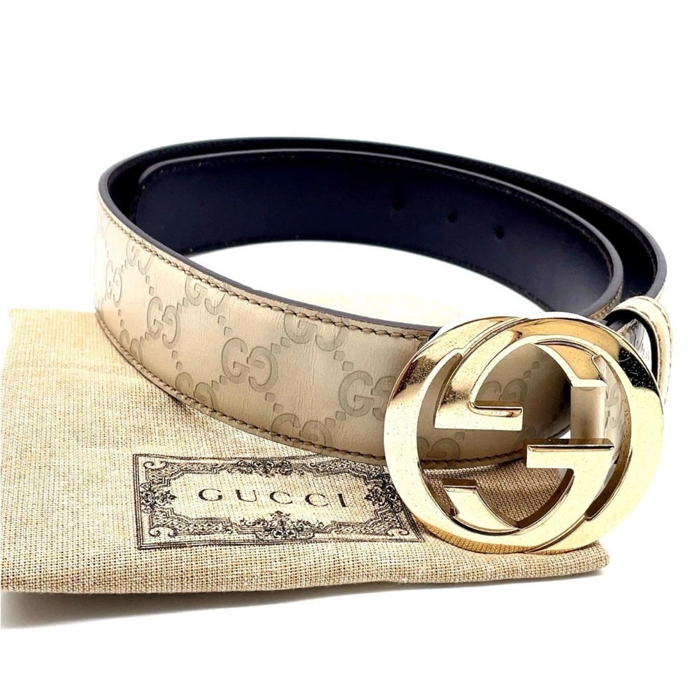 Auth GUCCI Interlocking G Guccissima Leather Ivory 85/34 Belt W/Dust bag - Picture 2 of 13